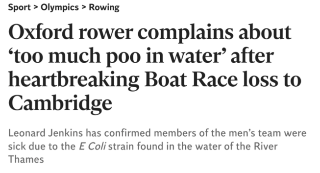 Oxford rower complains about ‘too much poo in water’ after heartbreaking Boat Race loss to Cambridge

Leonard Jenkins has confirmed members of the men’s team were sick due to the E Coli strain found in the water of the River Thames