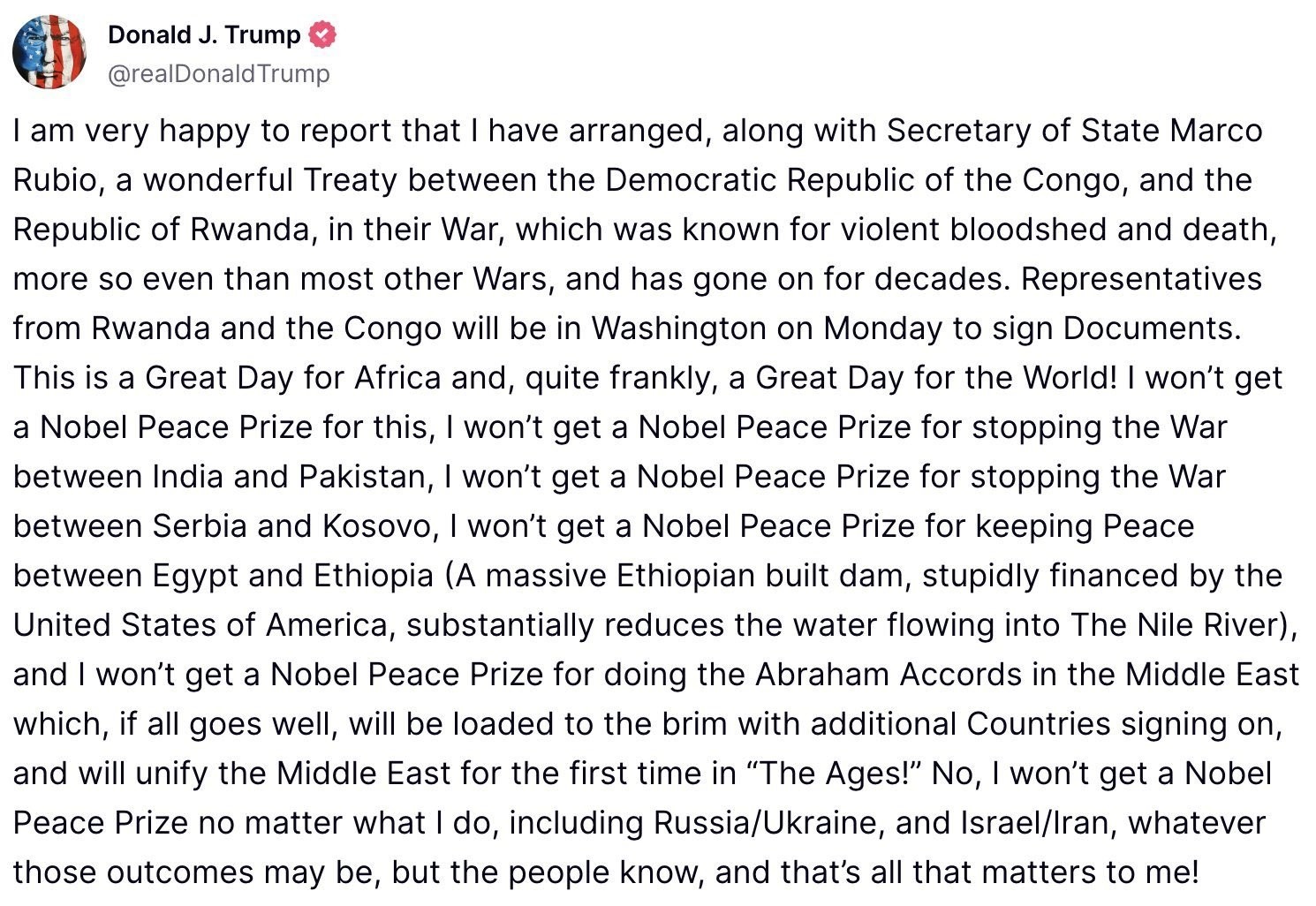 Trump Truth Social rant about how he does so many wonderful things and nobody loves him and gives him enough awards