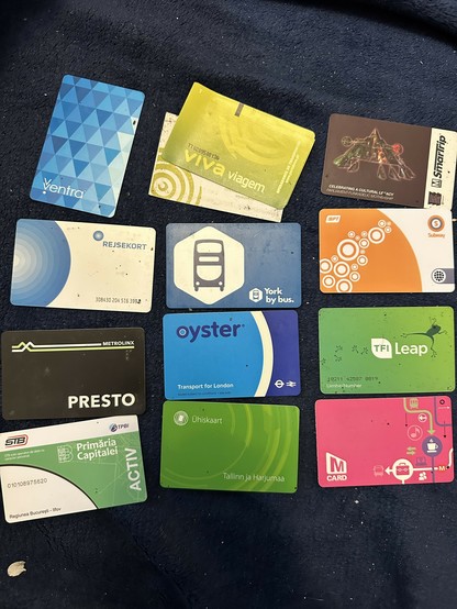 transit cards for:

Chicago, Lisbon, DC
Copenhagen, York, Glasgow
Toronto, London, Dublin
Bucharest, Tallinn, Leeds
