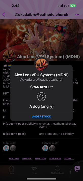 
@okadaibro@cathode.church
SCAN RESULT:

A dog (angry)
