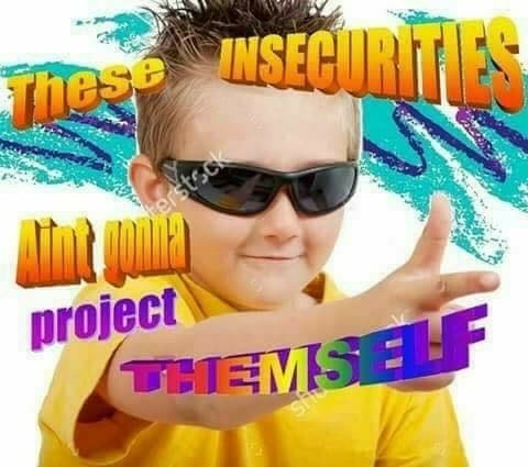 real cool kid in sunglasses pointing with word art that says "these insecurities ain't gonna project  themself"
