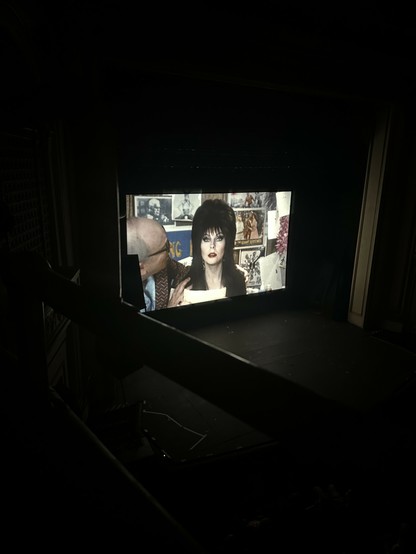 Elvira on da movie screen bc I'm at 24hr horror marathon 