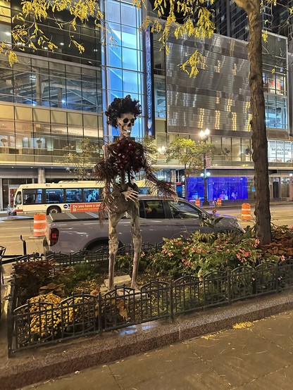 skeleton with floral accessories or something 