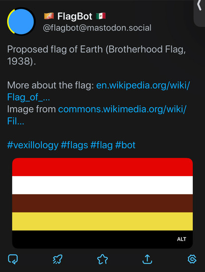 Flagbot posted the Brotherhood Flag which is five stripes: red, white, brown, yellow, black