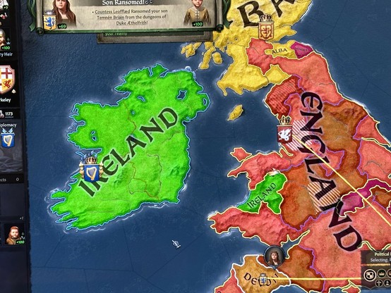 ck3 showing a chunk of Wales belongs to Ireland now 