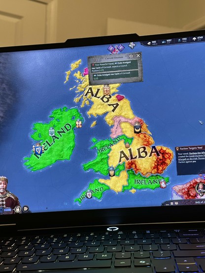ck3 map showing England is entirely the realm of Ireland and Scotland (alba) now