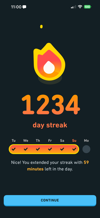 1234 day duolingo streak