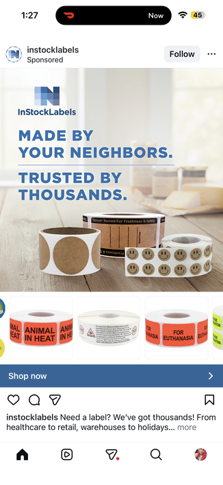 tailored ad for stickers including ones that say ANIMAL IN HEAT and FOR EUTHANASIA 