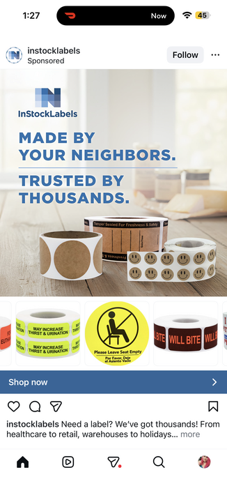 tailored ad for stickers including ones that say WILL BITE and MAY INCREASE THIRST AND URINATION